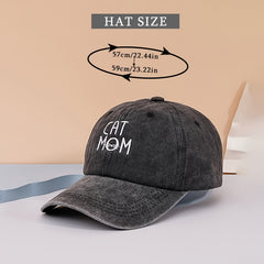 CAT MOM Embroidery Baseball Cap Distressed Woman Sports Hat