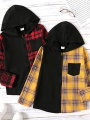 Boys Plaid Hooded Jacket Zip Up Long Sleeve
