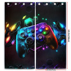 2pcs Game Controllers Printed Curtain Vibrant Colorful Polyester Fiber