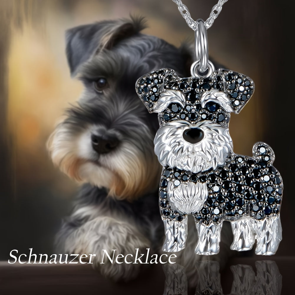 Schnauzer And Rhinestone Pet Pendant Necklace Dog Animal Jewelry