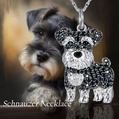 Schnauzer And Rhinestone Pet Pendant Necklace Dog Animal Jewelry