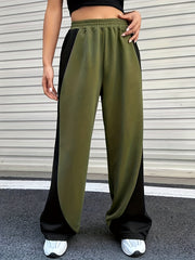 Colorblock Elastic High Waist Stretch Pants