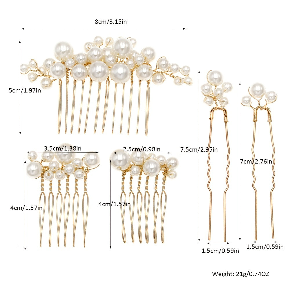 5pcs Faux Pearl Hair Comb U-shaped Hairpin Wedding Bridal Hair Accessories