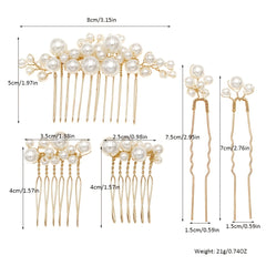 5pcs Faux Pearl Hair Comb U-shaped Hairpin Wedding Bridal Hair Accessories