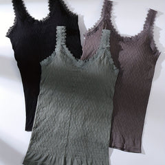 3pcs Lace Stitching Tank Tops V Neck Sleeveless Padded Top Women's Lingerie