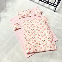 5pcs Mini Bedroom Set Pink Heart Pattern Bedding Pillowcases Quilted Decor