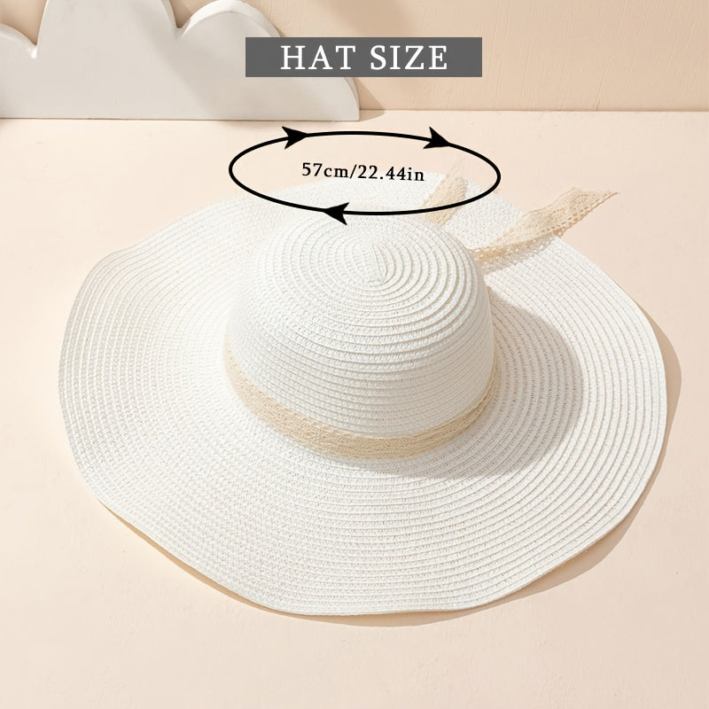 Lace Bow Straw Hat Big Brim Holiday Sun Hat For Women Girls