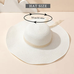 Lace Bow Straw Hat Big Brim Holiday Sun Hat For Women Girls
