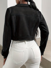 Solid Button Front Jacket Crop Long Sleeve Women's Clothing