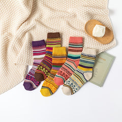 5 Pairs Women's Winter Cotton Blend Socks Cozy Knit Warm Socks