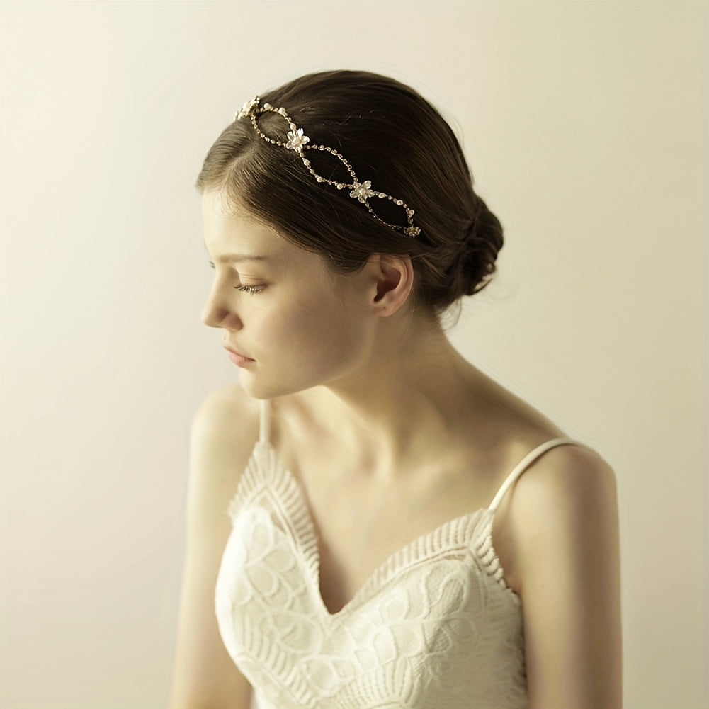 Double Layer Faux Pearl Rhinestone Head Piece Bridal Hair Accessories