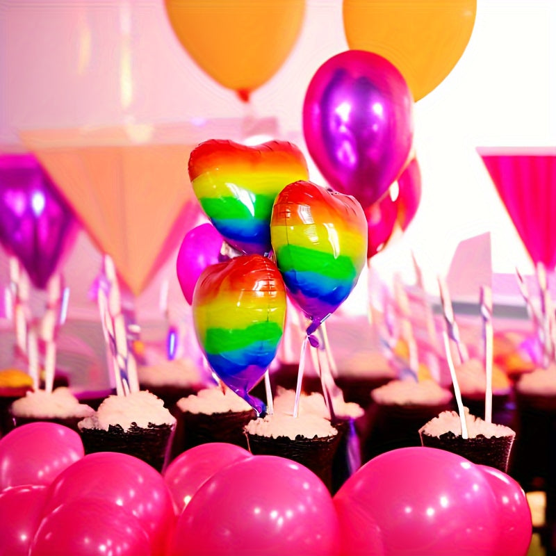 10pcs Rainbow Heart Balloons - Colorful Party Supplies for Diversity & Inclusion
