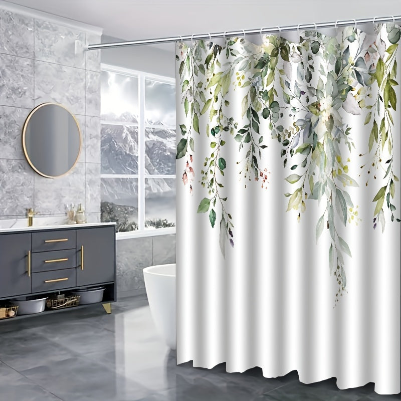 4pcs Green Eucalyptus Shower Curtain & Bathroom Mat Set