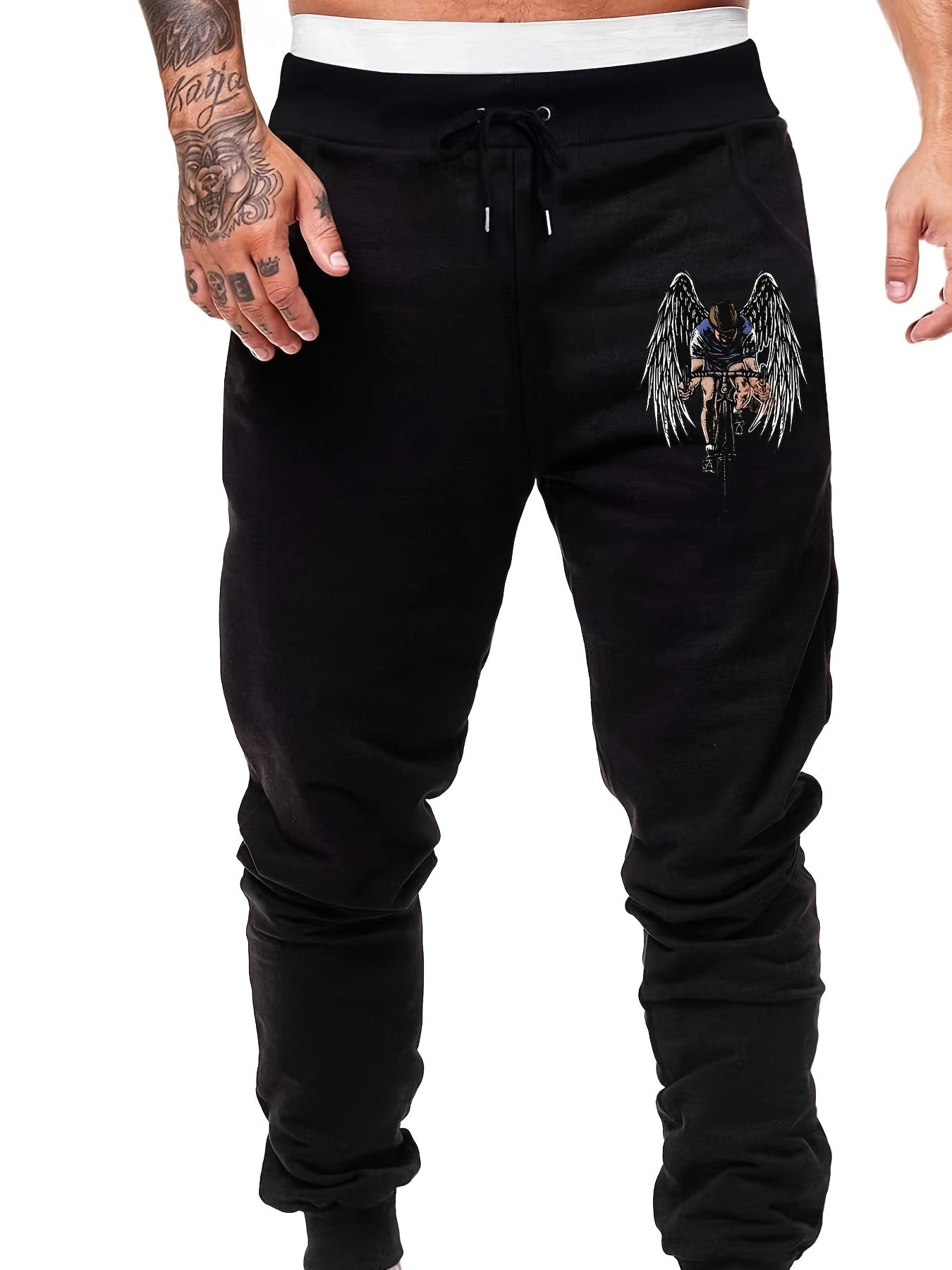 Men s Riding Angles Print Drawstring Sweatpants Elastic Waist Active Pants