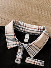 Boys Casual Outfit Polo Shirt & Plaid Shorts For Summer Kids