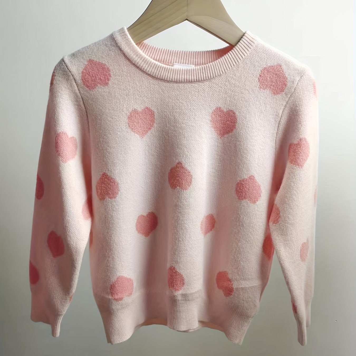 Girls Casual Heart Print Knit Sweater Top For Autumn And Winter Kids Clothes
