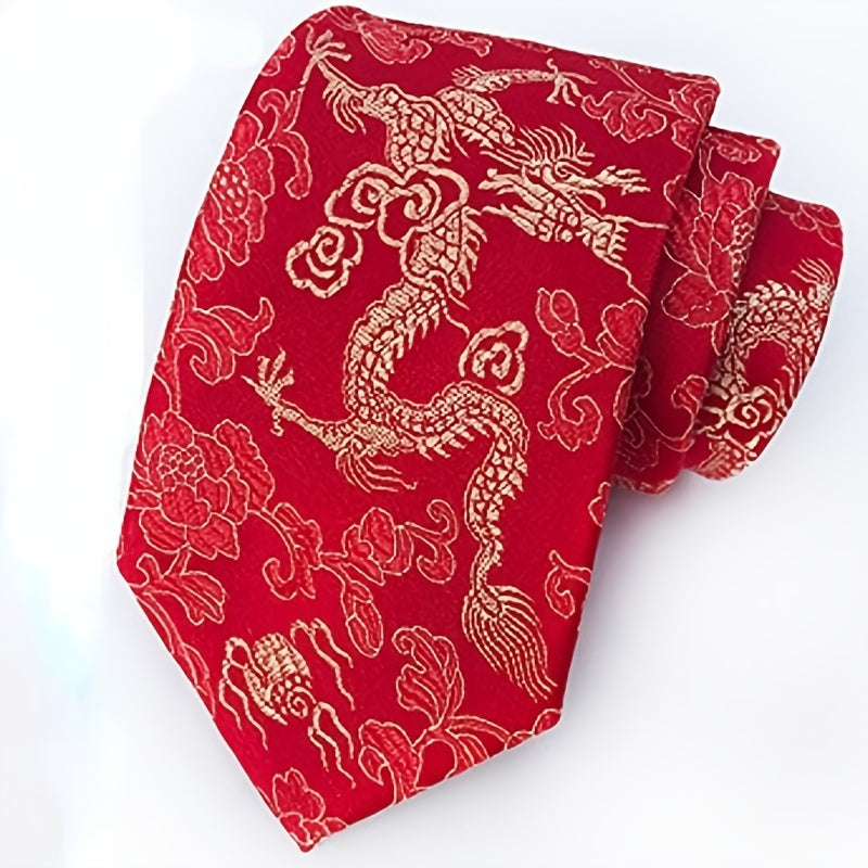 Men's Red Dragon Embroidered Tie