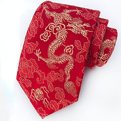 Men's Red Dragon Embroidered Tie