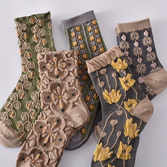 5 Pairs Retro Floral Textured Women's Socks All-match Stock