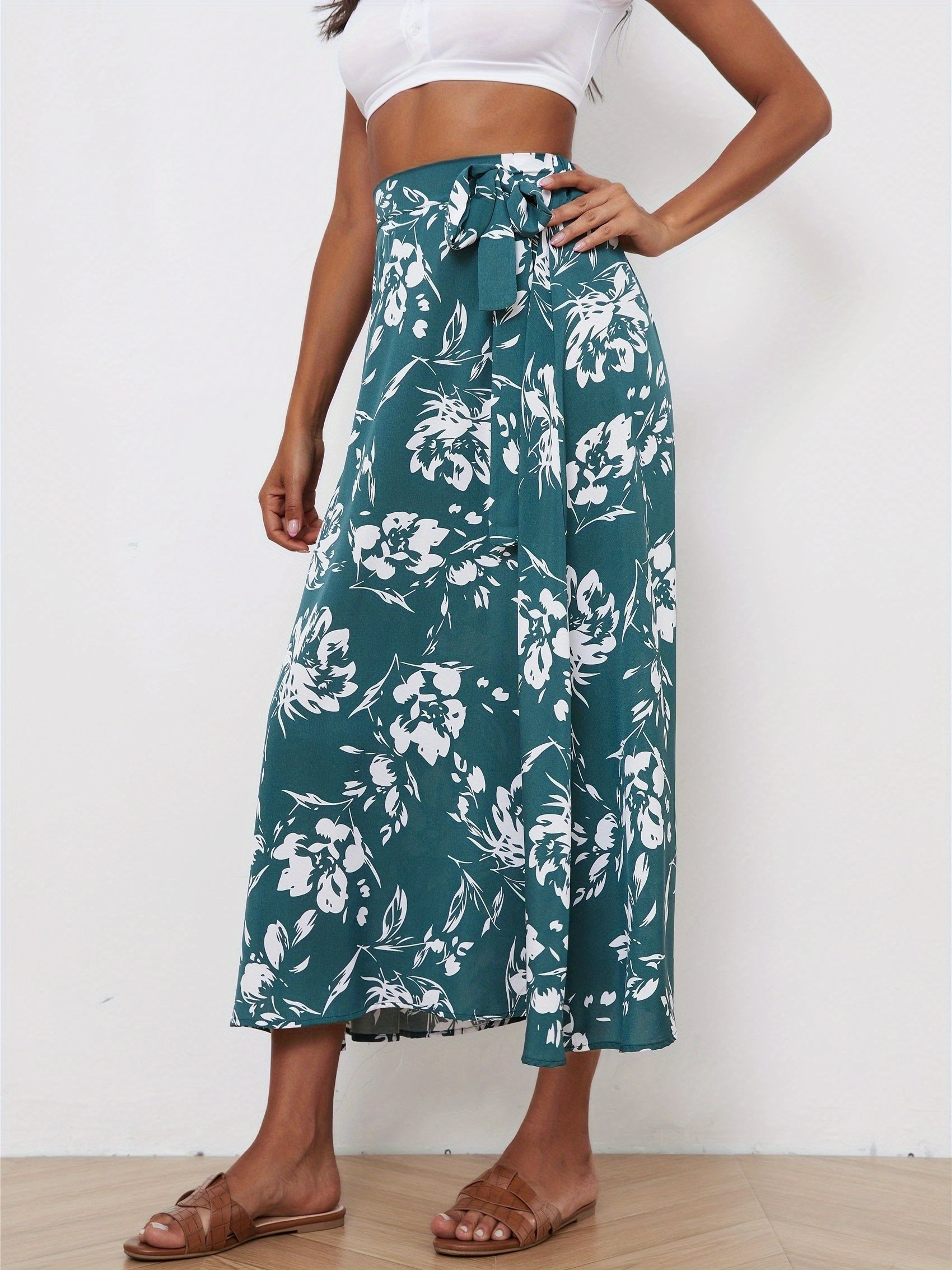 Floral Print Tie Waist Skirt for Spring & Summer