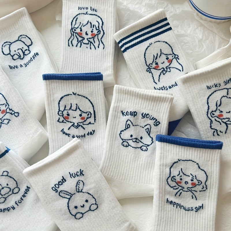 10 Pairs Cartoon Pattern Socks for Women