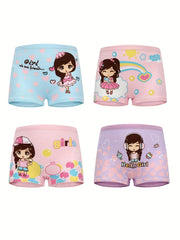 4pcs Girl's Cotton Boxer Briefs Cartoon Pattern Shorts