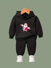 OERYUI Girls boys 2pcs Santa Print Hooded Pullover Pants Set For Sports