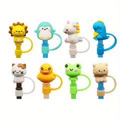 8pcs Silicone Straw Tips Cover Reusable Dust Seal Straw Cover - Cartoon Design