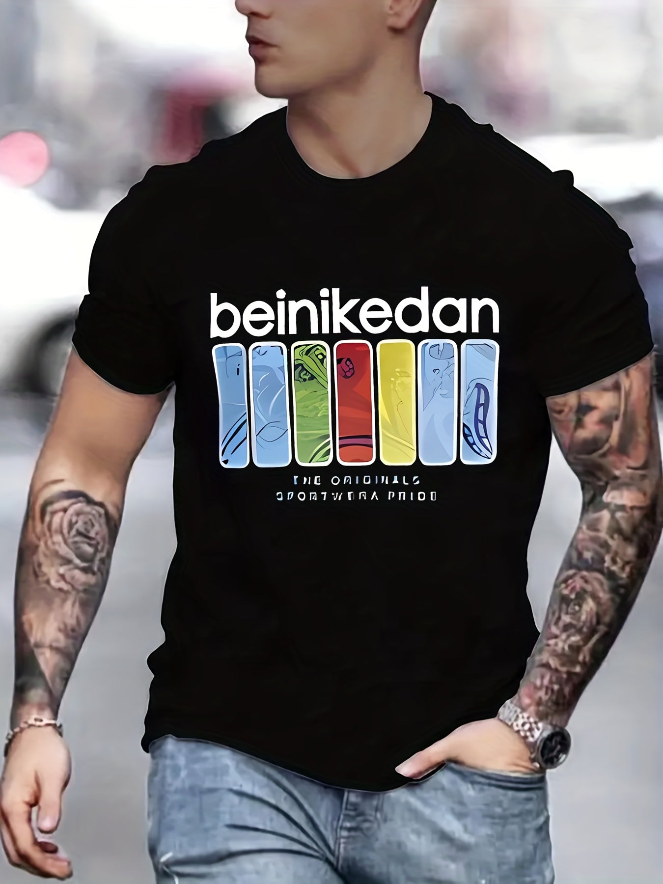 Men's Block Pattern T-shirt for Outdoor Activities