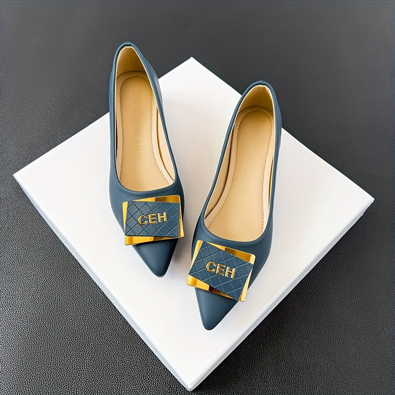 Women's Metallic Low Heel Pointed Toe Office Work Shoes
