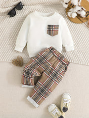 Baby Boys Long Sleeve Sweatshirt & Plaid Pants Set