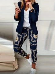 Blazer & Chain Print Pants 2 Piece Set