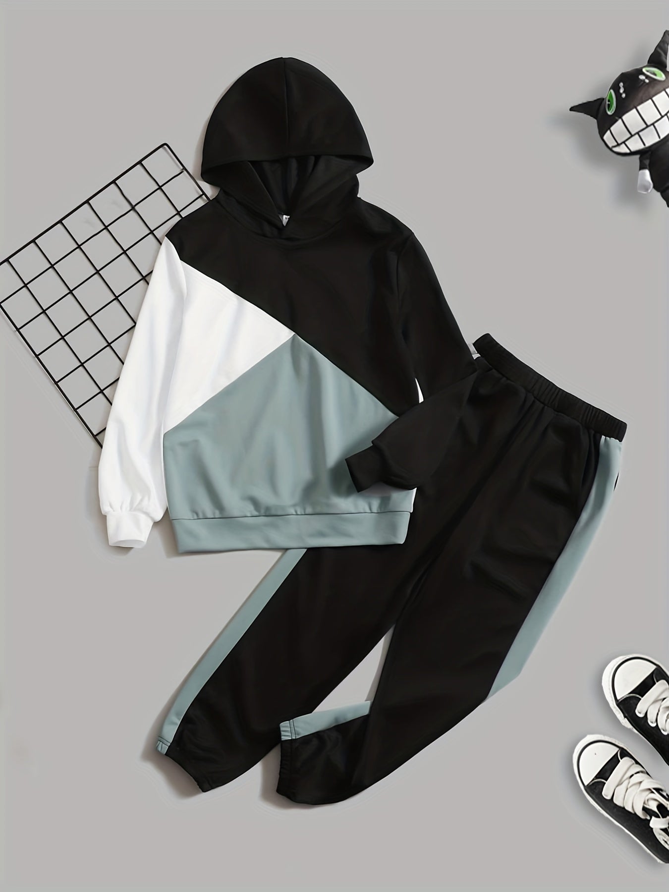 Boys 2pcs Hoodie Top & Sports Trousers Set for Spring/Autumn