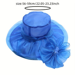Organza Sun Hat Wide Brim Lace Derby Hat With Detachable Flower