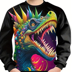 Colorful Dino Print Kid's Sweatshirt Unisex Pullover Spring Fall Winter