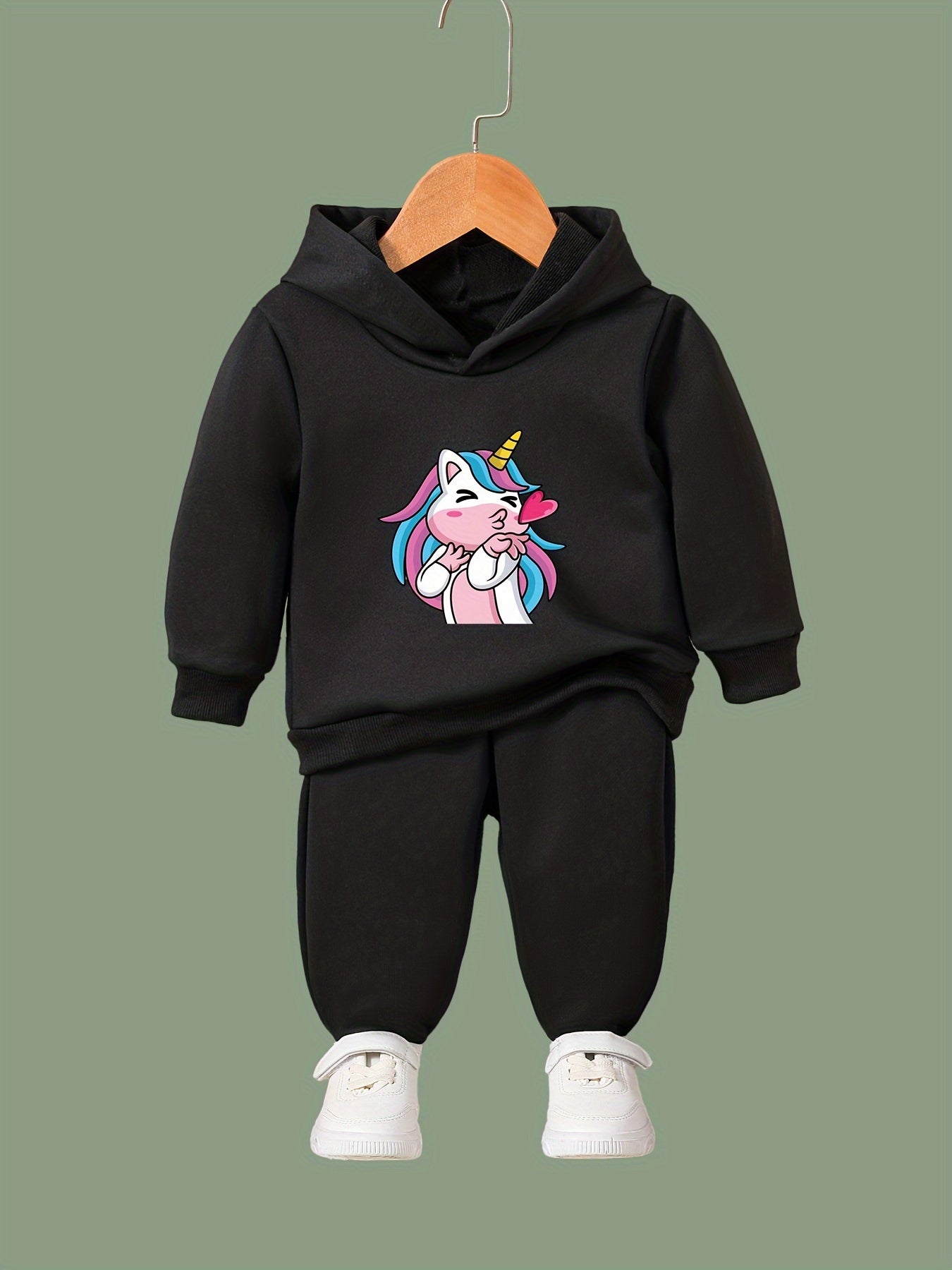 OERYUI Naughty Unicorn Print Hooded Pullover Pants Set For Sports