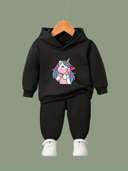 OERYUI Naughty Unicorn Print Hooded Pullover Pants Set For Sports