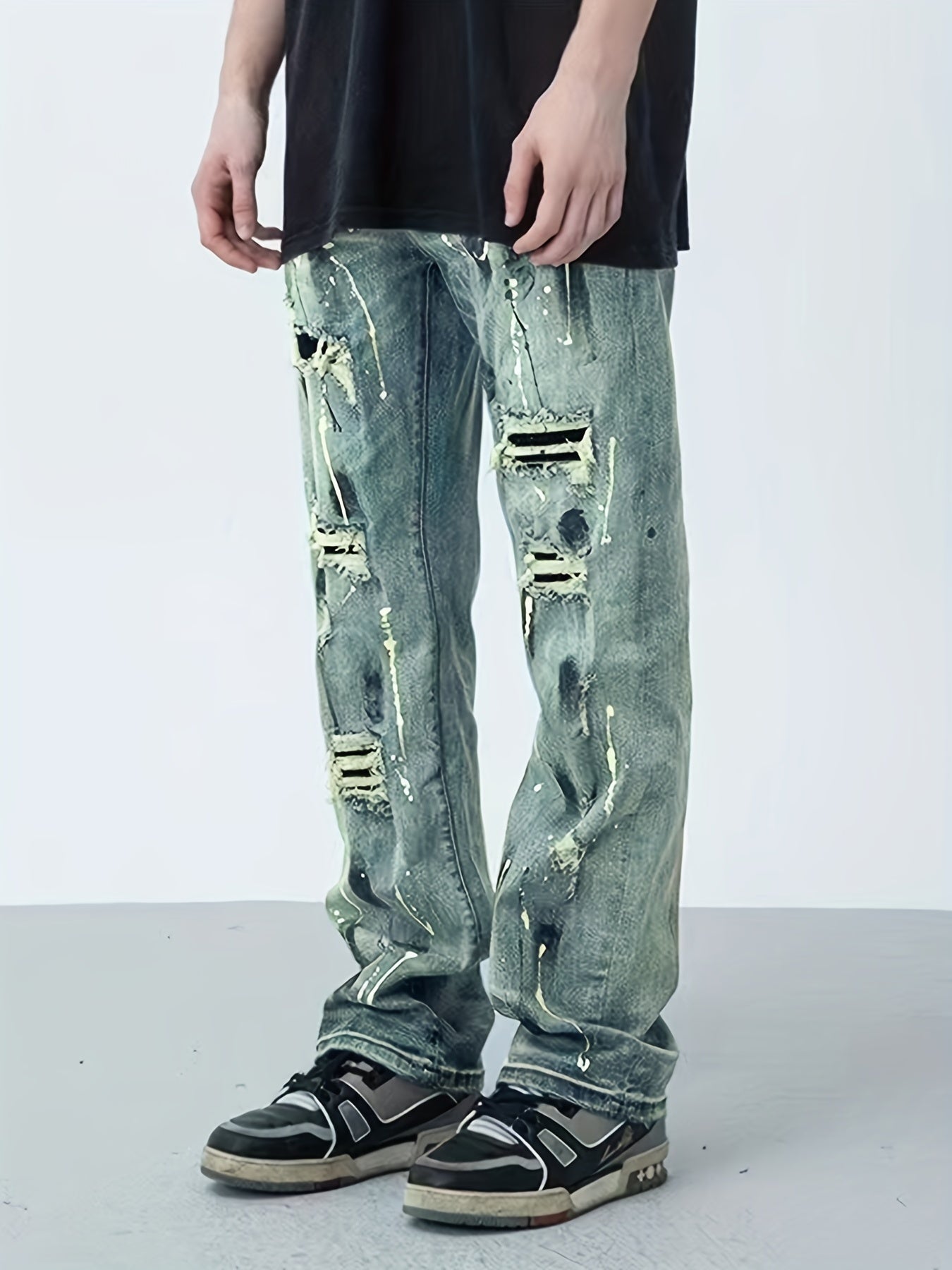 Vintage Street Style Ripped Jeans Loose Fit Straight Leg Pants