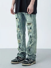 Vintage Street Style Ripped Jeans Loose Fit Straight Leg Pants