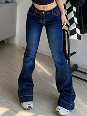 Baggy Flare Leg Jeans Plain Washed Casual Bootcut Denim