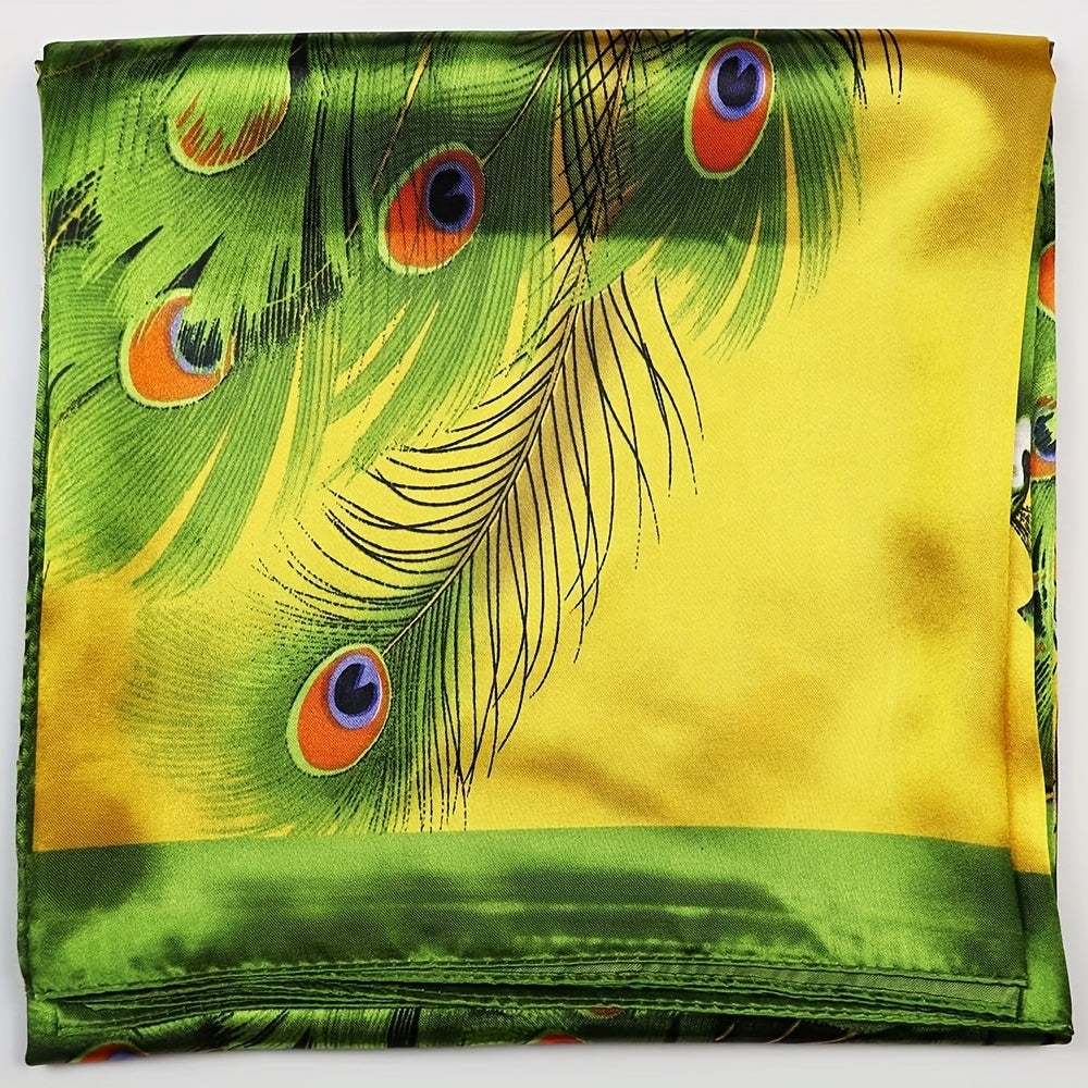 Peacock Printed Square Scarf Silk Satin Scarf Multifunction Sunscreen Shawl