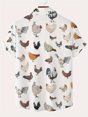 Rooster Pattern Men's Short Sleeve Shirt For Summer