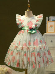 Girls Summer Flutter Sleeve Dress Baby Floral Princess Skirt