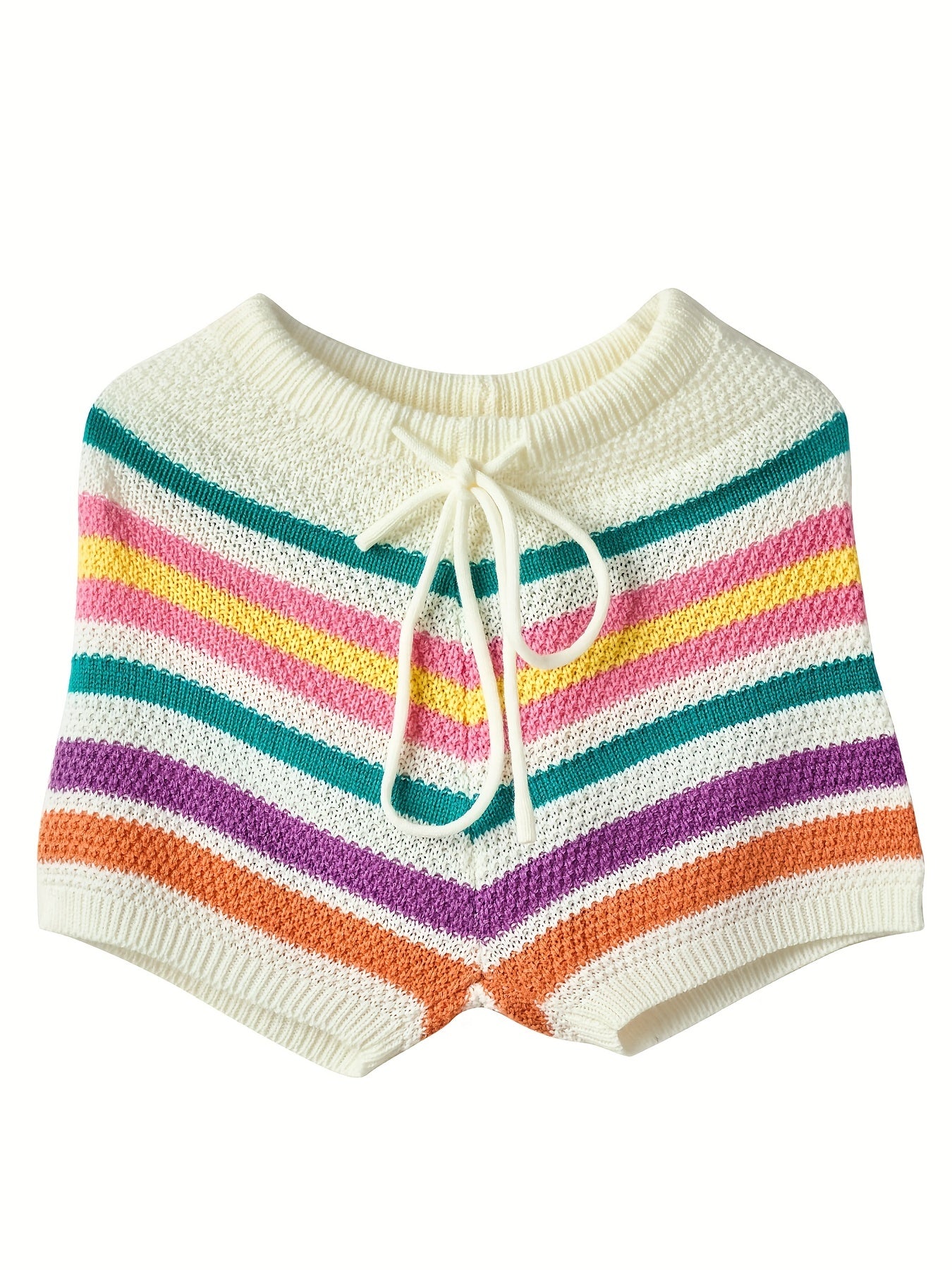 Striped Knitted Two Piece Set Halter Top & Shorts Outfit
