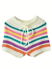 Striped Knitted Two Piece Set Halter Top & Shorts Outfit