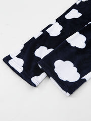 Cloud Print Fuzzy Pajama Set Long Sleeve Crew Neck Top & Elastic Waistband Pants
