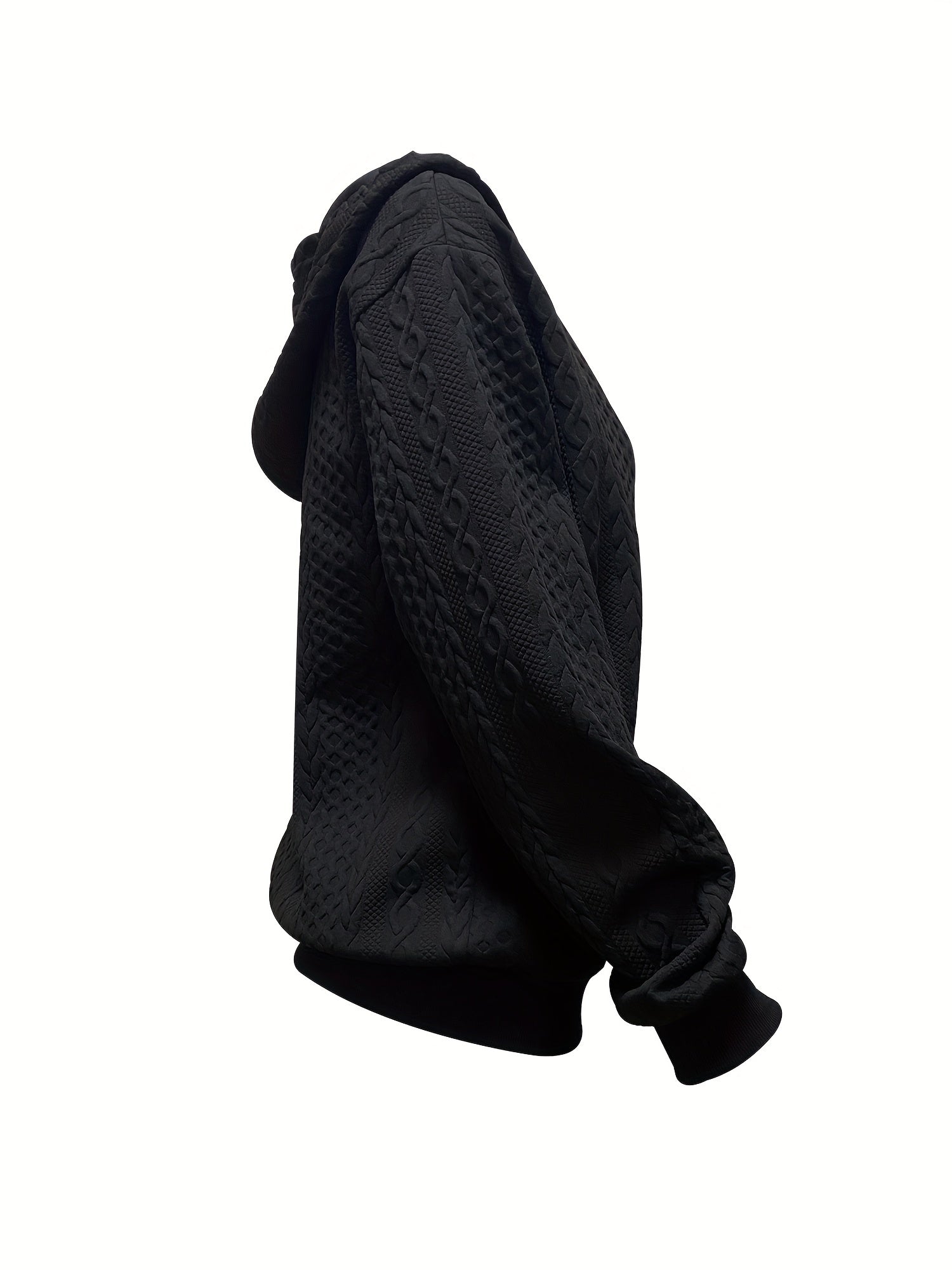 Twist Pattern Zip Up Hoodie Long Sleeve Drawstring Hoodie