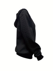 Twist Pattern Zip Up Hoodie Long Sleeve Drawstring Hoodie