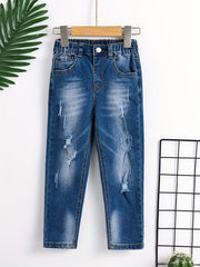 Boys Elastic Waist Ripped Jeans Denim Pants