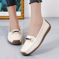 Women's Buckle Decor Flat Loafers Faux Leather Soft Sole Shoes